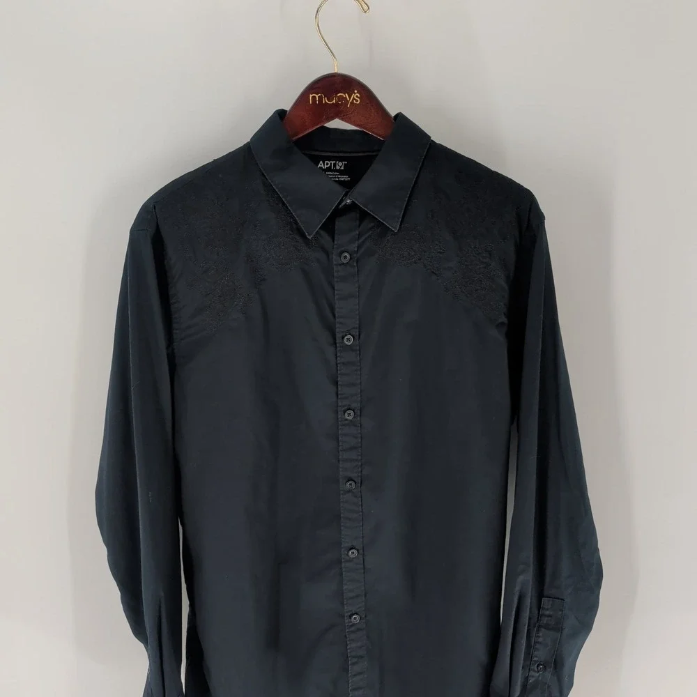 APT.9 Classic Cotton‎ Long Sleeve Everyday Comfort Button Up Shirt Black Size L